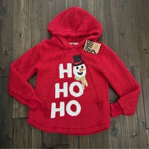 Chance or Fate Red Fleece Sequins Snowman HO HO HO Hoodie Jr. S NWT